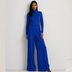 Ralph Lauren Pleated Satin Crepe Wide-Leg Pants Royal Blue Sz 00 Nwot